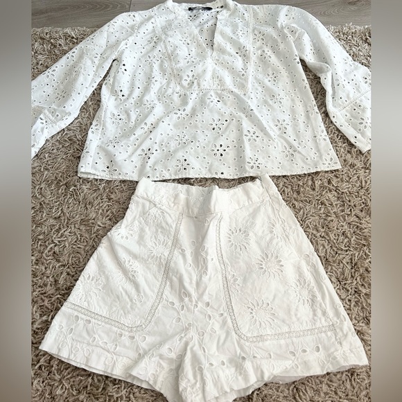 Zara Pants - Zara eyelet embroidery white matching set XS. Wore once. Like New